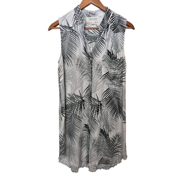 Cloth & Stone White Palm Print Fringe Raw Hem Short Dress Women’s Sz Small - Picture 1 of 6